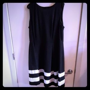 Calvin Klein Black Fit & Flare Dress white stripe